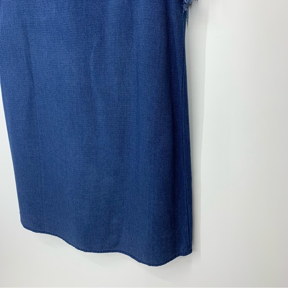 Philosophy Dark Blue Rayon Tencel Fringe Short Sleeve Boho Dress Size Medium - Picture 12 of 15